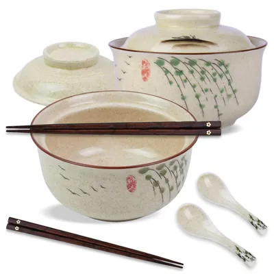 Ramen-Schalen-Set 800 ml, 2er-Pack, Keramik, mit Deckel & Zubehör