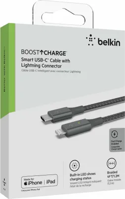 Produktbild von Belkin Smart LED USB-C to Lightning, Lightning, USB C, Grau, Gerade, Gerade, Aluminium