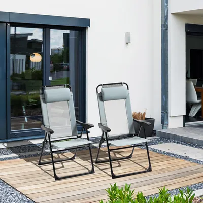 Produktbild von Klappstuhl 2er-Set, Gartenliege klappbar, Liegestuhl 5-fach verstellbar, Campingstuhl Oxford-Stoff, Grau | 62 x 70 x 109 cm | bis 120 kg | Stahl