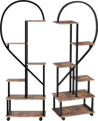 Produktbild von Metall Pflanzenregal Set 2er – 6-stufiges Pflanzenständer 173 cm mit Rollen – Braun