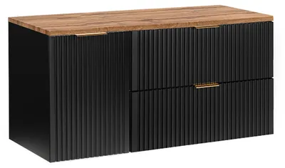 Produktbild von Waschtischunterschrank 120.8cm Adriel mit 2 Schubladen, Schwarz und Holzoptik
