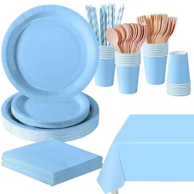 Immagine prodotto di Omgoods - Set da tavola per feste, colore blu chiaro, per 24 persone