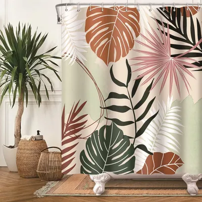 Produktbild von Duschvorhang Botanisch 1 Stück, Tropische Blätter Muster, Boho Design Für Bad