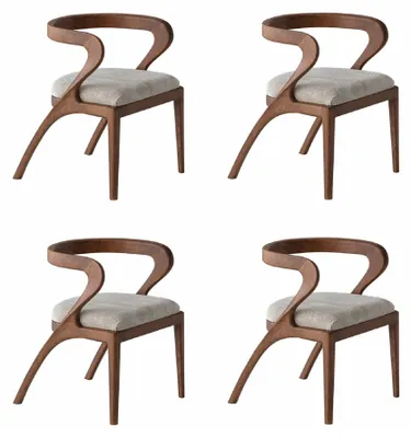 Productafbeelding van Set van 4 moderne bruine stoelen, elegant design, houten eetkamerstoelen