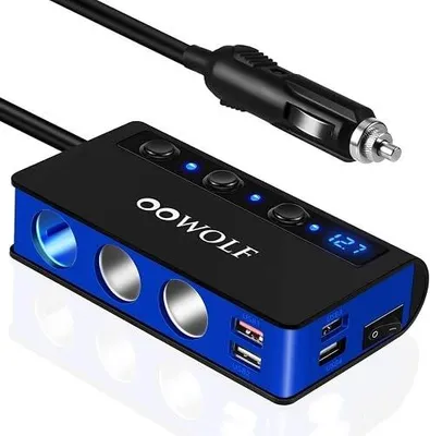 Zdjęcie produktu dla Rozdzielacz zapalniczki samochodowej 120W adapter 3 gniazda USB