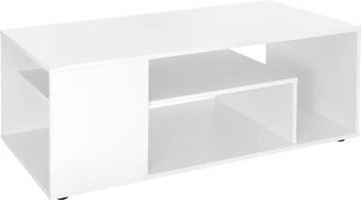 Produktbild von ML-Design Couchtisch in Weiß, 110x50x41 cm, Geräumiger Wohnzimmertisch mit 4 Abstellflächen auf 3 Etagen, Moderner Sofatisch mit viel Stauraum