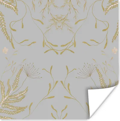 Produktbild von MuchoWow® Poster Grau - Blätter - Blumen - Pastell - Design 50x50 cm - Wohnzimmerdekoration
