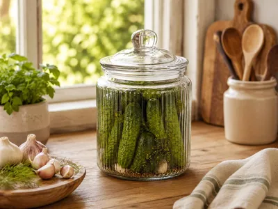 Produktbild von Großes Glas, Glasbehälter für eingelegte Gurken und Eingemachtes, 1 l, KAMILLE