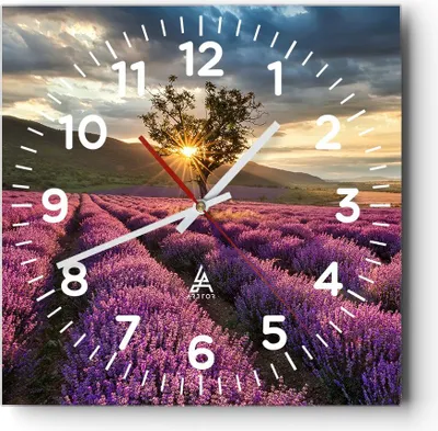 Produktbild von Wanduhr - Quadrat - Glasuhr - Lavendel Berge Feld - 30x30cm - Schleichendes Uhrwerk - Lautlos - zum Aufhängen bereit - Dekoration Modern - Wanddekoration aus Glas - C4AC30x30-3645