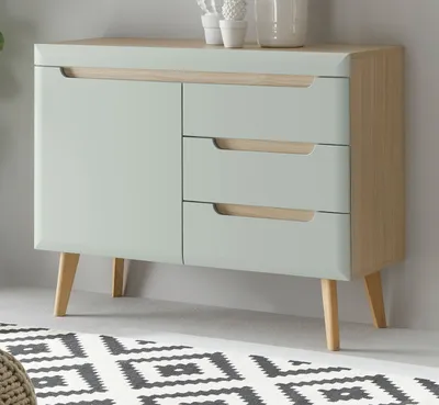 Produktbild von Sideboard "Isgard" in Pistazie matt und Scandi Eiche Kommode 107 x 83 cm
