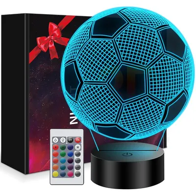 Produktbild von 3D Fußball Nachtlicht, USB LED Lampe, Kinderzimmer Tischlampe, Fußball Club Logo, Fernbedienung, 16 Farben, Stimmungslicht