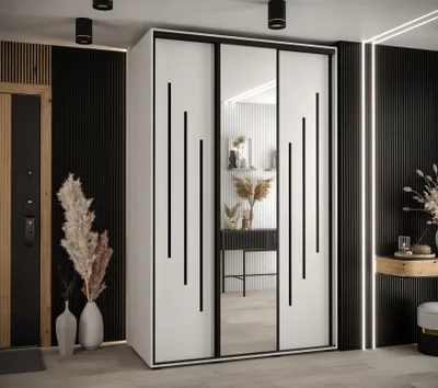 Produktbild von Kleiderschrank YVONA 9 - 150/60 cm, weiß/schwarz