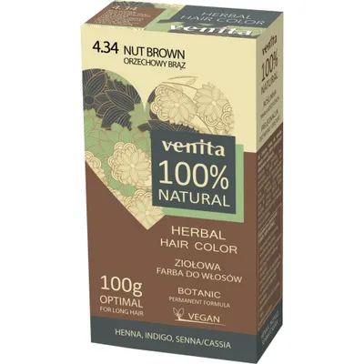 Zdjęcie produktu dla Venita 100% Ziołowa farba do włosów 4.34 Orzechowy brąz, 100g