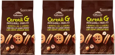Produktbild von 3x Galbusera Cereali G Integrali Farciti Vollkorn Shortbread Kekse gefüllt mit Gianduja Creme cookies biscuit 250g