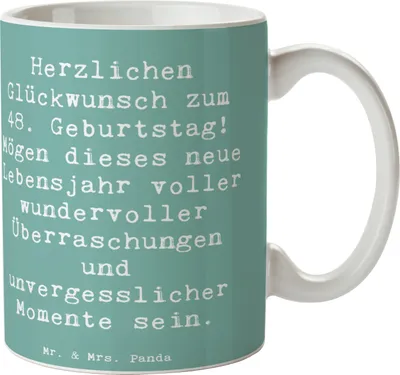 Produktbild von Mr. & Mrs. Panda Teetasse Spruch 48. Geburtstag - Meeresbrise - Geschenk, Kaffeebecher, 48 Jahre, Glückwunsch, Tasse, Lebensjahr feiern, Alter, Geschenkideen, Kaffeetasse