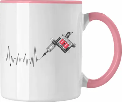 Produktbild von Trendation - Tattoowierer Herzschlag Tasse Geschenk für Tattoo Liebhaner Hobby Geschenkidee (Rosa)