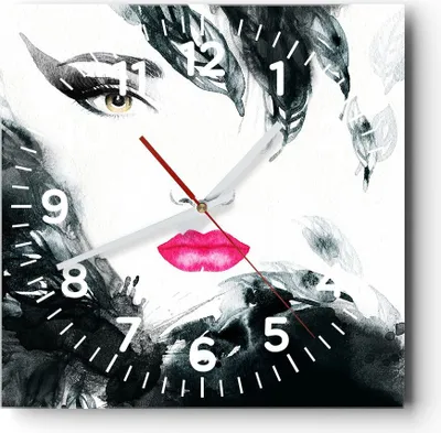 Produktbild von Wanduhr - Quadrat - Glasuhr - Frau Abstraktion - 30x30cm - Schleichendes Uhrwerk - Lautlos - zum Aufhängen bereit - Dekoration Modern - Wanddekoration aus Glas - C4AC30x30-3663