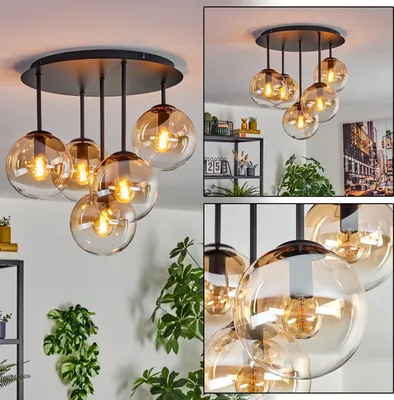 Produktbild von Fossobiubo 5-flammige Deckenlampe aus Metall/Glas in Schwarz/Bernstein/Klar