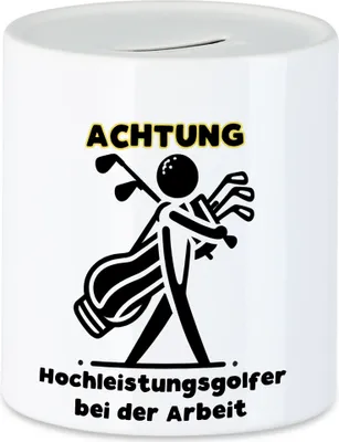 Produktbild von Achtung Hochleistungsgolfer bei der Arbeit Silhouette Golfbag Spardose - Lustige Geschenkidee