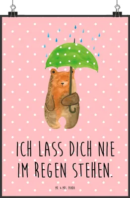 Produktbild von Mr. & Mrs. Panda Bild Bär Regenschirm DIN A2 - Rot Pastell - Geschenk, Spruch, Wandbild, Liebeskummer, Familie, Teddy, Plakat, wanddeko, Deko, drucke, Freunde, Liebe