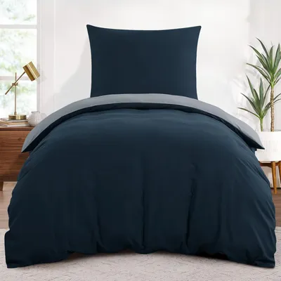 Immagine prodotto di Copertura per rete letto, 140x200 cm, blu scuro/grigio, reversibile