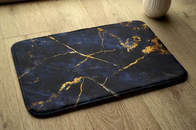 Produktbild von Badteppich Saugfähige - Badezimmer Teppich - Rutschfester Badvorleger Badematte - 75x45 cm - Marineblauer Marmor