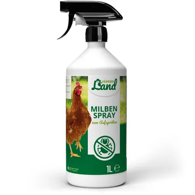 Produktbild von HÜHNER Land Milben Spray für Hühner 1L – Gegen Milben & Parasiten, Milbenspray Milben Stop, Milbenmittel als Umgebungsspray & Kontaktspray, zur Vorbeugung & bei akutem Befall