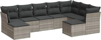 Produktbild von vidaXL 9-tlg. Garten-Sofagarnitur mit Kissen Hellgrau Poly Rattan