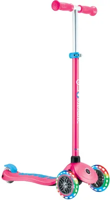 Produktbild von GLOBBER PRIMO PLUS LIGHTS – Tretroller Kinder, 120/80 mm, ABEC 9, 3-rädrig, höhenverstellbar, LED-Leuchtrollen, pink