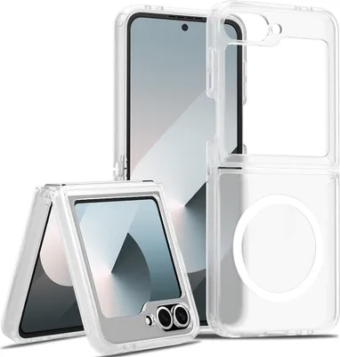 Image de Etui magnétique pour Samsung Galaxy Z Flip 6, compatible MagSafe, dos transparent mat, résistant aux chocs Transparent