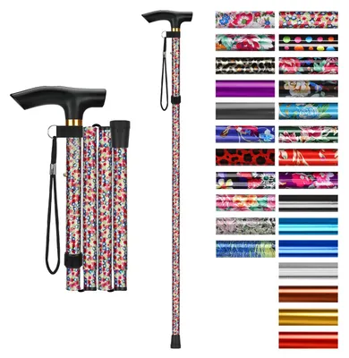 Productafbeelding van Wandelstok - Opvouwbaar - Verstelbaar - Roze bloemen - 85 tot 95 cm - Aluminium