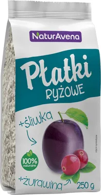 PŁATKI RYŻOWE BŁYSKAWICZNE Z ŻURAWINĄ I ŚLIWKĄ 250 g - NATURAVENA