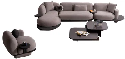 Produktbild von Graues Wohnzimmer Ecksofa Designer Relax Sessel Holz Couchtisch