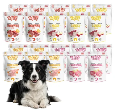 Produktbild von Tuftuf | Feuchtigkeitsspendendes Futter für Hunde - Zestaw 20x100g - Mielonka Mix Smaken - Nassfutter für Hunde - 2000g