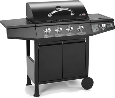 Produktbild von TAINO BASIC 4+1 Gasgrill mit Seitenbrenner Gasgrill 4 Brenner BBQ Grillwagen Edelstahl-Brenner Schwarz