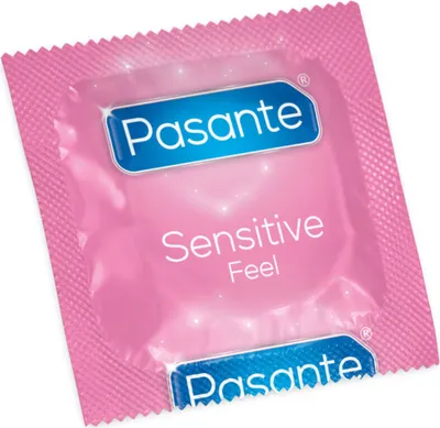 A single condom wrapper with the brand name and product details.