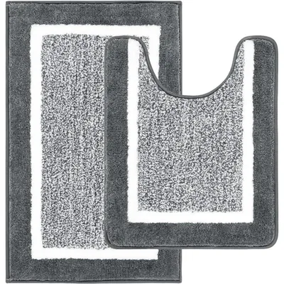 Immagine prodotto di Set di due tappetini da bagno, antiscivolo e assorbenti, colore grigio scuro, dimensioni 50x80 cm e 50x60 cm