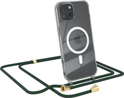 Produktbild von EAZY CASE - Handykette kompatibel mit Apple iPhone 15 Kette zum Umhängen Stoßfest Handyhülle für Apple iPhone 15 Silikon Hülle mit Band Handytasche Transparent als Fallschutz in Grün