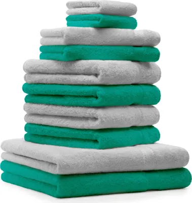Produktbild von Betz Premium Classic Frottier Handtuch-Set 10-teilig - 2X Liegetücher - 4X Handtücher - 2X Gästetücher - 2X Seiftücher - smaragdgrün und silbergrau