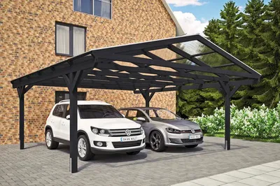 Produktbild von Doppelcarport SKAN HOLZ Westerwald inkl. Pfostenanker 570 x 648 cm anthrazit