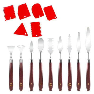 Produktbild von 9-teilige Palettenmesser Aus Edelstahl, 6-teiliges Schabermesser-Malwerkzeug, Spachtelset, Für Ölmalerei, Felsmalerei, Aquarell