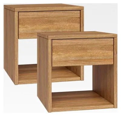 Produktbild von Floki Nachttisch 2er Set – Nachtschrank aus Massivholz Eiche – Nachttischschrank Natur – Nachtkommode Schlafzimmer – Beistelltisch 40x40x40 cm