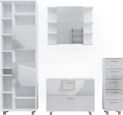 Image de Meubles bain Vicco Ilias Blanc Haute brillance 4 pièces, avec armoire haute, Model 41536