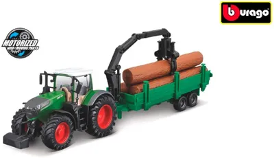 Produktbild von Bburago Traktor Spielzeug Fendt 1050 Vario Forstanhänger Reibung 10cm