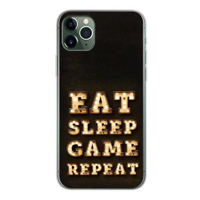 Produktbild von MuchoWow® Handyhülle Schutzhülle Hülle für iPhone 11 Pro Max Spiele - Spiele - Zitate - Sprichwörter - Eat sleep game repeat Silikon Softcase Handy Hülle - Schutz