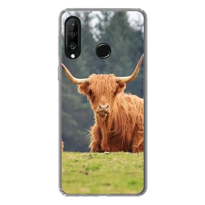 Produktbild von MuchoWow® Handyhülle Schutzhülle Hülle für Huawei P30 Lite Schottische Highlander - Gras - Wald Silikon Softcase Handy Hülle - Handyhülle