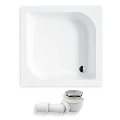 Zdjęcie produktu dla Brodzik Prysznicowy Kwadratowy 90x90x30 Akrylowy, Gładki | w zestawie - Syfon, odpływ ⌀50 mm + nogi (stelaż) | BADLAND ARES