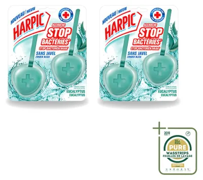 Produktbild von 2 x Harpic Toiletblock Eucalyptus - Ohne Bleiche - 40 g - Vorratspackung - 2 Stücke