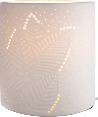 Produktbild von Gilde Prickellampe Ellipse "Blattwerk" weiß,  H= 20,0 cm 32202