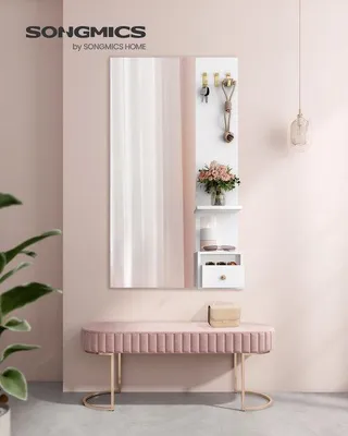 Image de Miroir mural avec rangement - Avec tablette et tiroir - Blanc
